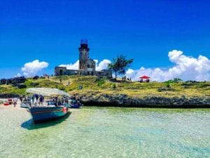 Boot aan de kust in Mauritius